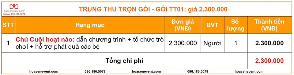 Gói tổ chức trung thu TT01