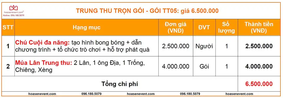 Gói tổ chức trung thu TT05