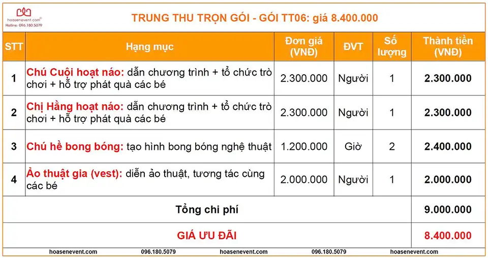 Gói tổ chức trung thu TT06