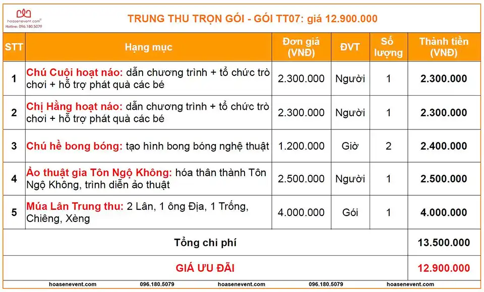 Gói tổ chức trung thu TT07