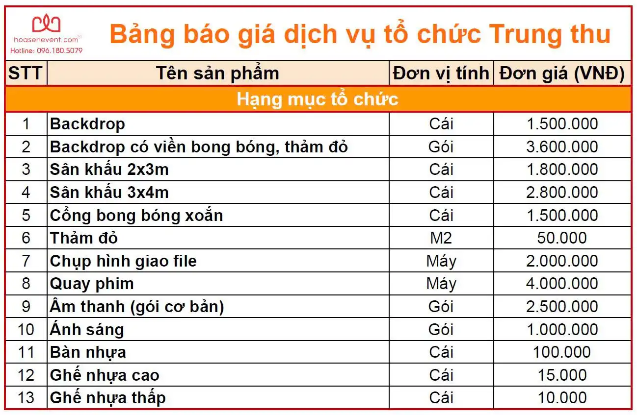 Bảng giá thiết bị tổ chức đêm trung thu- thuê múa lân trung thu giá tốt