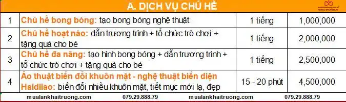 Gía dịch vụ chú hề