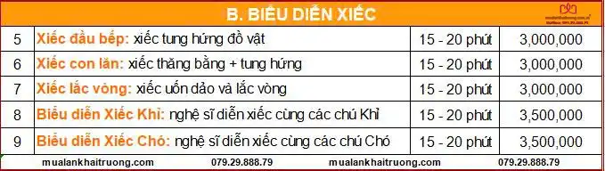 Báo giá dịch vụ xiếc