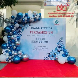 Backdrop khai trương trọn gói kèm line bong bóng